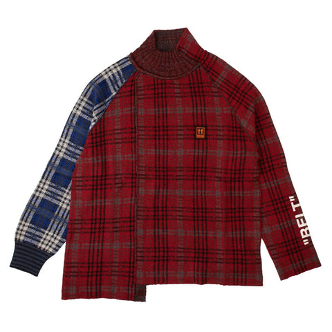 OFF-WHITE C O VIRGIL ABLOH Red Plaid Wool Patchwork Sweater