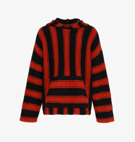 AMIRI Red Black Wool Baja Striped Pullover Hoodie Sweatshirt