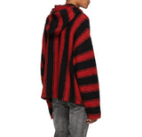 AMIRI Red Black Wool Baja Striped Pullover Hoodie Sweatshirt